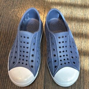 Blue Slip-On Sneakers with White Toe Cap